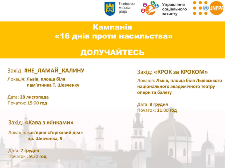 У Львові триває кампанія «16 днів активізму проти насильства»: відбудуться ще три події